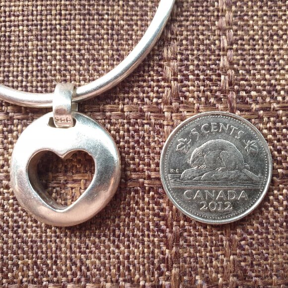 Stunning Vintage Solid 925 Sterling Silver Big Heart Charm Cuff Bangle Bracelet - Picture 13 of 14